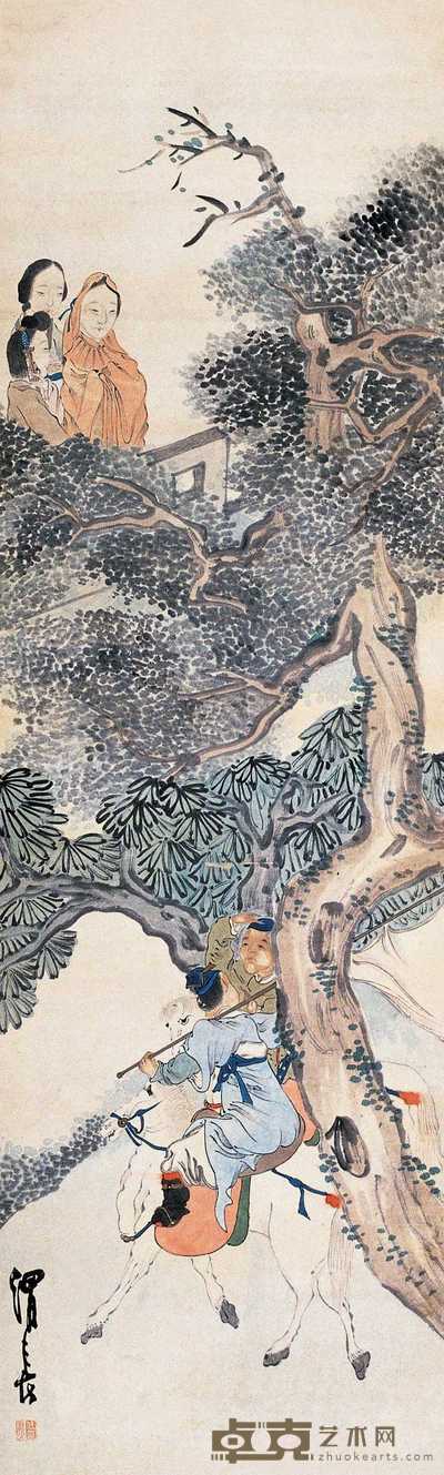 任熊 人物故事图 立轴 149×45cm